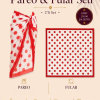 Tarzını Seç Premium Kırmızı Puantiyeli 2'li Yırtmaçlı Bağlamalı Pareo ve Bandana Seti 155x111 cm / 70x70 cm