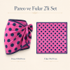 Tarzını Seç Premium Pembe Lacivert Puantiye Desenli 2'li Kısa Pareo ve Bandana Seti 150x50 cm / 70x70 cm