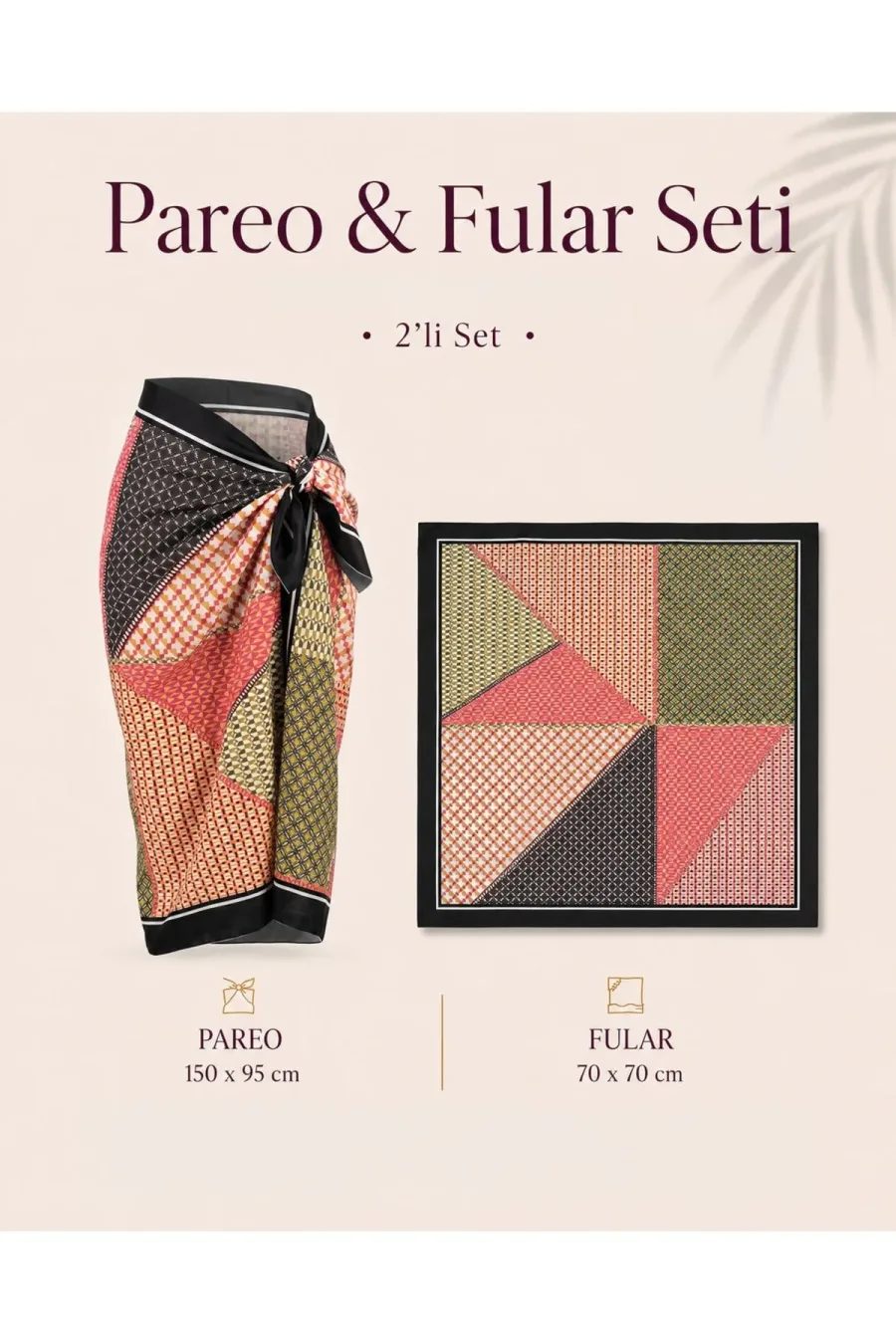Tarzını Seç Premium Prizma Desenli 2'li Pareo ve Fular Seti 150x95 cm / 70x70 cm