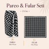 Tarzını Seç Premium Siyah Beyaz Puantiye Desenli 2'li Pareo ve Bandana Seti 150x95 cm / 70x70 cm