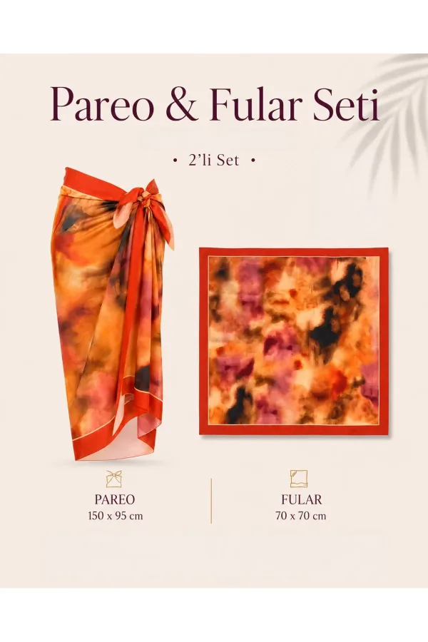 Tarzını Seç Premium Solaris Desenli 2'li Pareo ve Fular Seti 150x95 cm / 70x70 cm