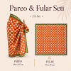 Tarzını Seç Premium Turuncu Beyaz Puantiye Desenli 2'li Kısa Pareo ve Bandana Seti 150x95 cm / 70x70 cm
