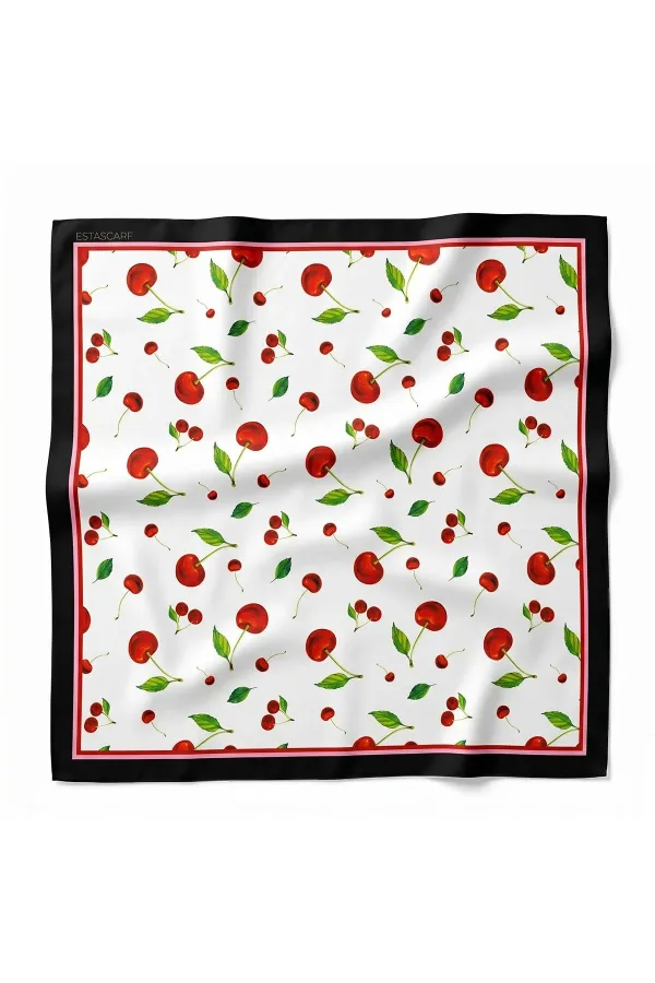 Tarzını Seç Siyah Çerçeveli Kiraz Desenli Fular / Bandana 70x70 cm Tarzını Seç Siyah Çerçeveli Kiraz Desenli Fular / Bandana 70x70 cm