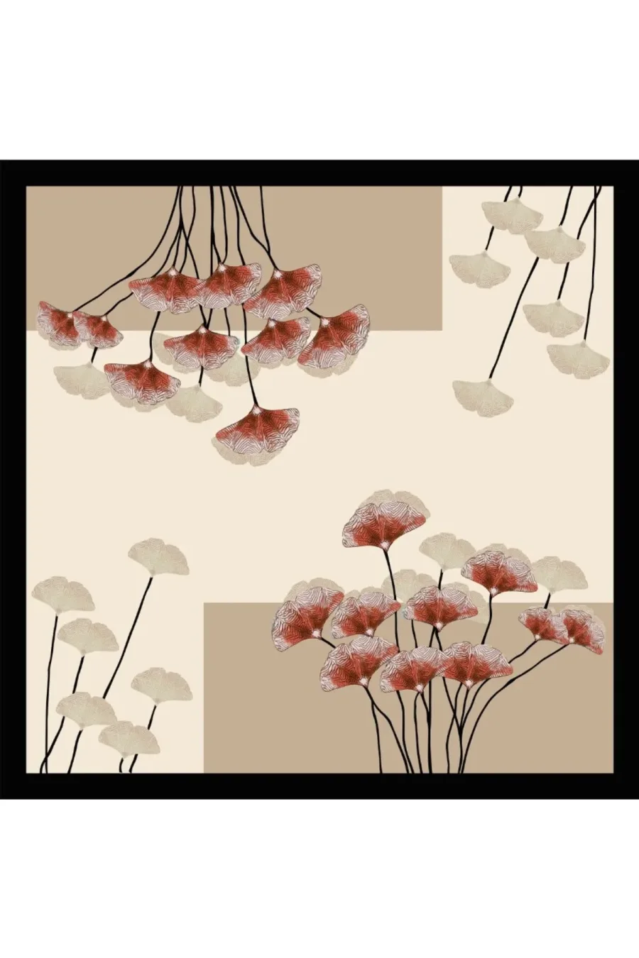 Tarzını Seç Siyah Ginkgo Fular / Bandana / Aksesuar / Şal / Eşarp 70x70