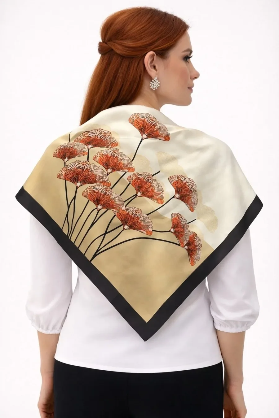 Tarzını Seç Siyah Ginkgo Fular / Bandana / Aksesuar / Eşarp 90x90 cm