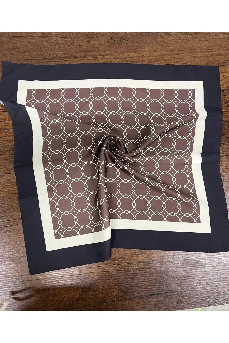 Tarzını Seç Siyah Mozaik Zincir Fular / Bandana / Aksesuar / Şal / Eşarp 70x70