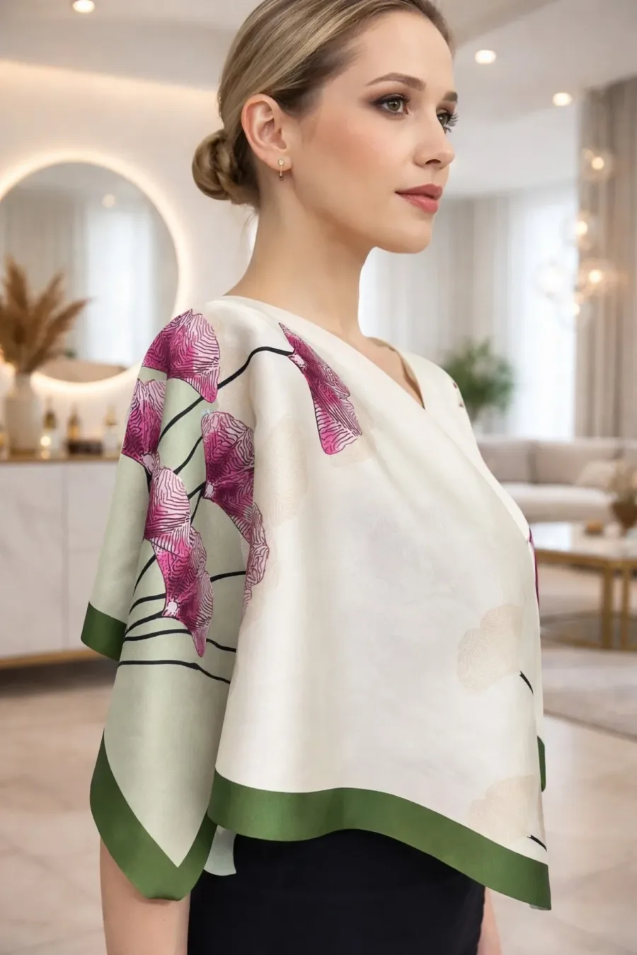 Tarzını Seç Siyah Mozaik Zincir Fular / Bandana / Aksesuar / Şal / Eşarp 70x70