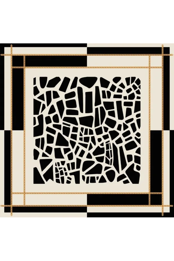Tarzını Seç Siyah Mozaik Zincir Fular / Bandana / Aksesuar 48x48 cm