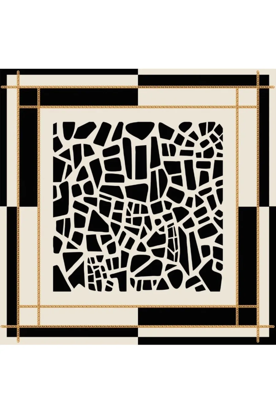 Tarzını Seç Siyah Mozaik Zincir Fular / Bandana / Aksesuar 48x48 cm