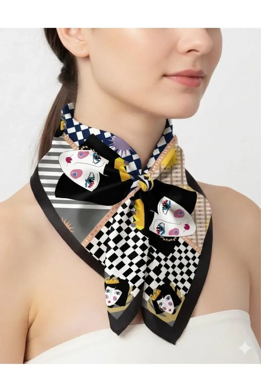 Tarzını Seç Siyah Queen Fular / Bandana / Aksesuar 48x48 cm