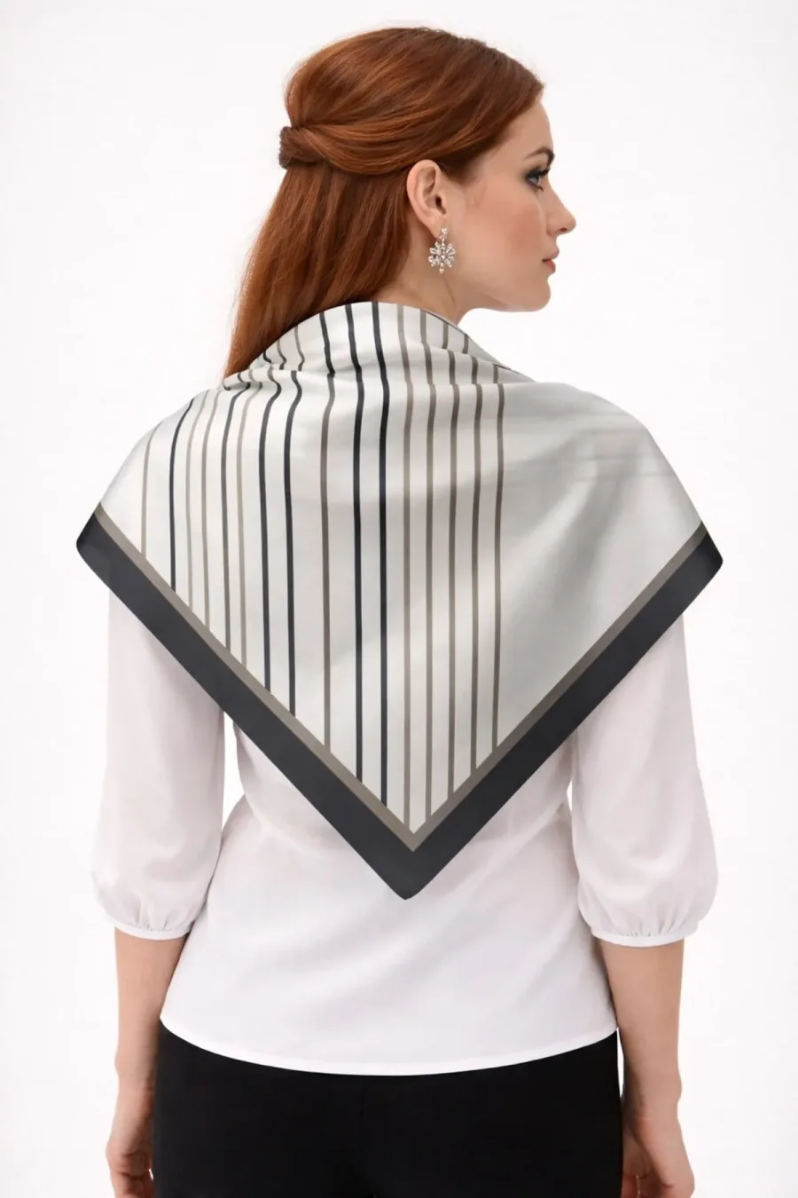 Tarzını Seç Siyah V Çizgi Fular / Bandana / Aksesuar / Eşarp 90x90 cm