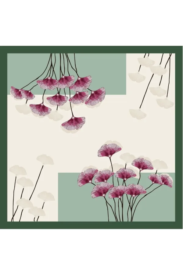 Tarzını Seç Yeşil Ginkgo Fular / Bandana / Aksesuar 48x48 cm