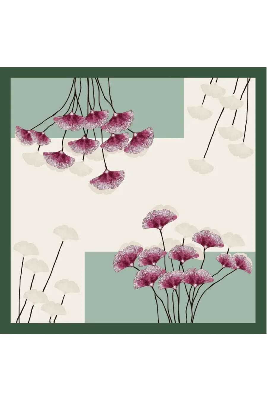 Tarzını Seç Yeşil Ginkgo Fular / Bandana / Aksesuar 48x48 cm