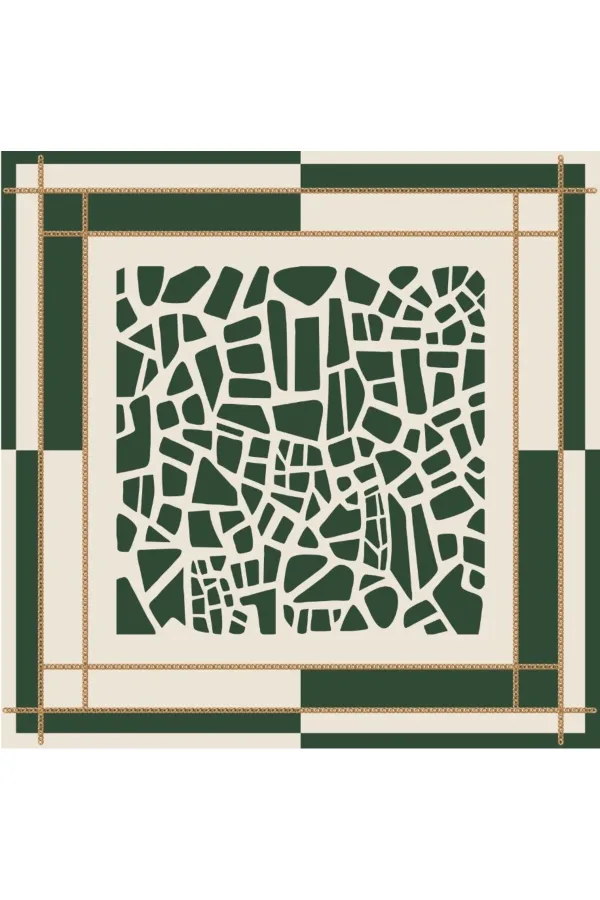Tarzını Seç Yeşil Mozaik Zincir Fular / Bandana / Aksesuar 48x48 cm