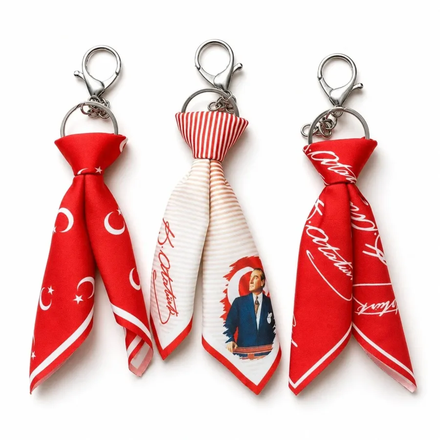 Tarzınıseç 3'lü Türk Bayraklı Atatürk Temalı Fular Anahtarlık Seti Çanta Aksesuarı