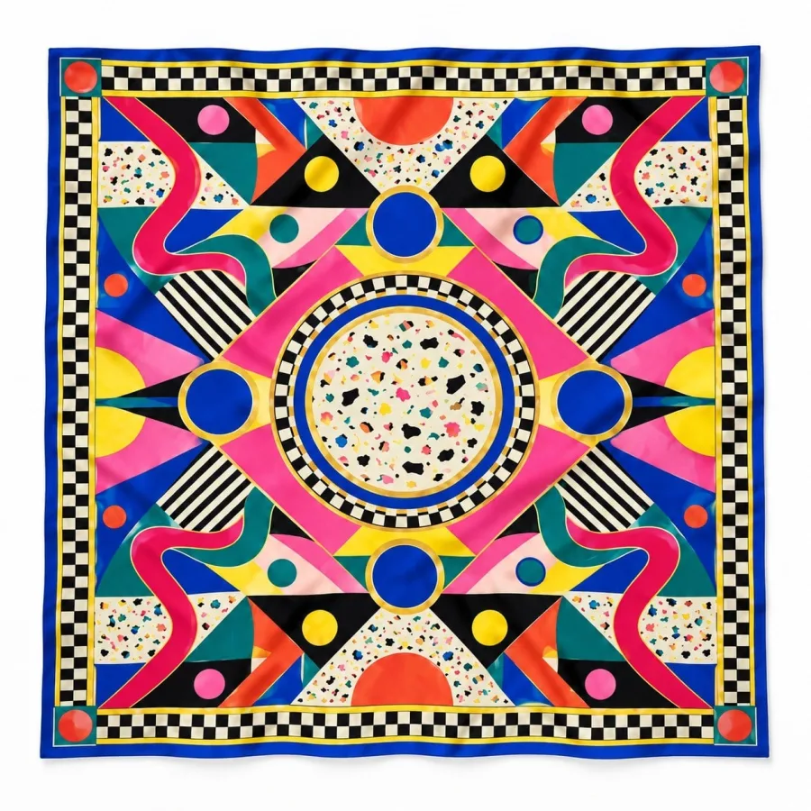 Tarzınıseç Seksenler Retro Dama ve Geometrik Desenli Fular 70 x 70 cm