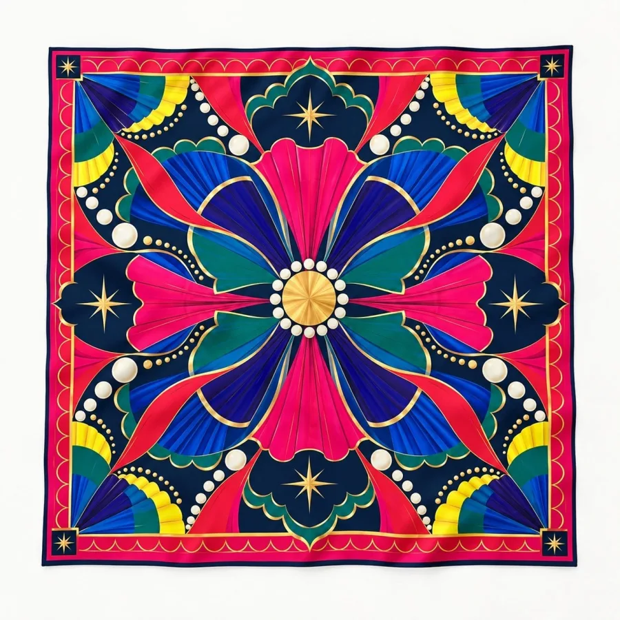 Tarzınıseç Seksenler Retro İnci ve Yelpaze Desenli Fular 70 x 70 cm