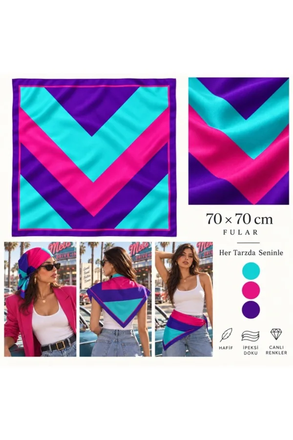 Tarzınıseç Seksenler Retro Neon Ritim Desenli Fular 70 x 70 cm Tarzınıseç Seksenler Retro Neon Ritim Desenli Fular 70 x 70 cm