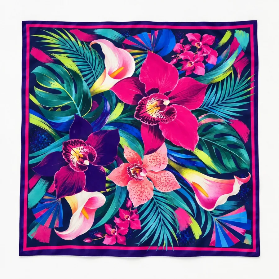 Tarzınıseç Seksenler Retro Orkide Desenli Fular 70 x 70 cm