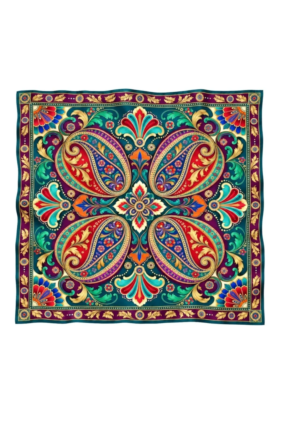 Tarzınıseç Seksenler Retro Zümrüt Şal Desenli Fular 70 x 70 cm