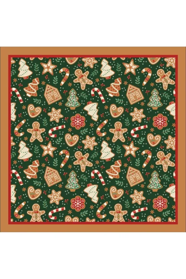 Yeni Sezon Yılbaşı Desenli Bandana Fular Yeni Yıl Hediyesi Şal Estascarf 70x70 Cm