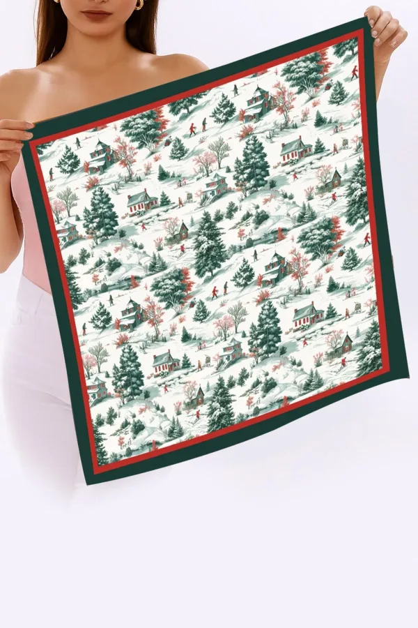 Yeni Sezon Yılbaşı Desenli Bandana Fular Yeni Yıl Hediyesi Şal Estascarf 70x70 Cm