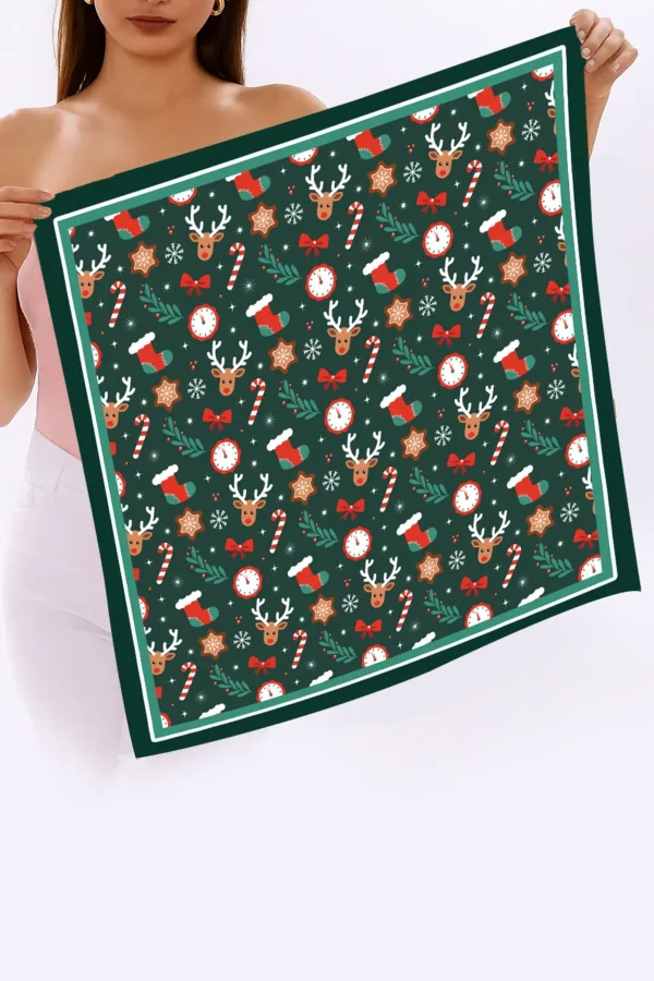 Yeni Sezon Yılbaşı Desenli Bandana Fular Yeni Yıl Hediyesi Şal Estascarf 70x70 Cm