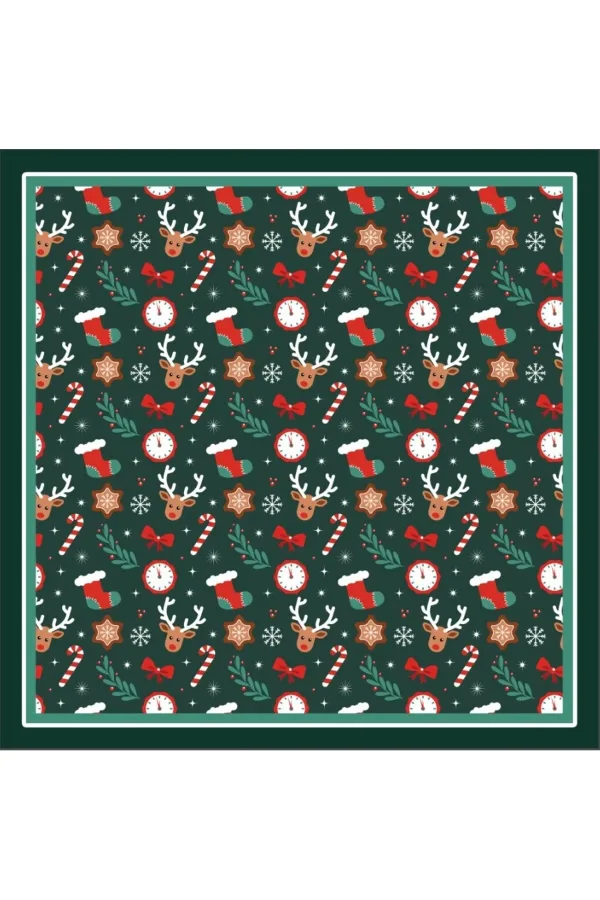 Yeni Sezon Yılbaşı Desenli Bandana Fular Yeni Yıl Hediyesi Şal Estascarf 70x70 Cm