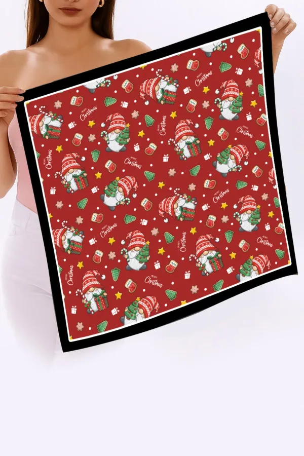 Yeni Sezon Yılbaşı Desenli Bandana Fular Yeni Yıl Hediyesi Şal Estascarf 70x70 Cm