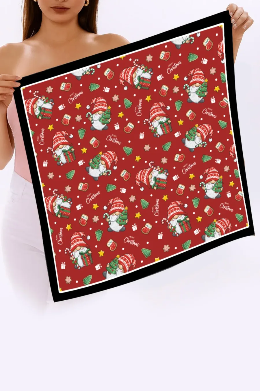 Yeni Sezon Yılbaşı Desenli Bandana Fular Yeni Yıl Hediyesi Şal Estascarf 70x70 Cm