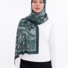 Yeşil Vintage Desenli Desenli Şifon Saten Şal - 70x170 cm