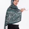 Yeşil Vintage Desenli Desenli Şifon Saten Şal - 70x170 cm