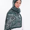 Yeşil Vintage Desenli Desenli Şifon Saten Şal - 70x170 cm