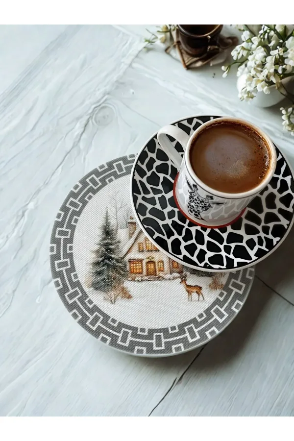 Yılbaşı  Kahve yanı peçete , sunumlık peçetel , koktely peçete , bardak altlığı 6'lı Set
