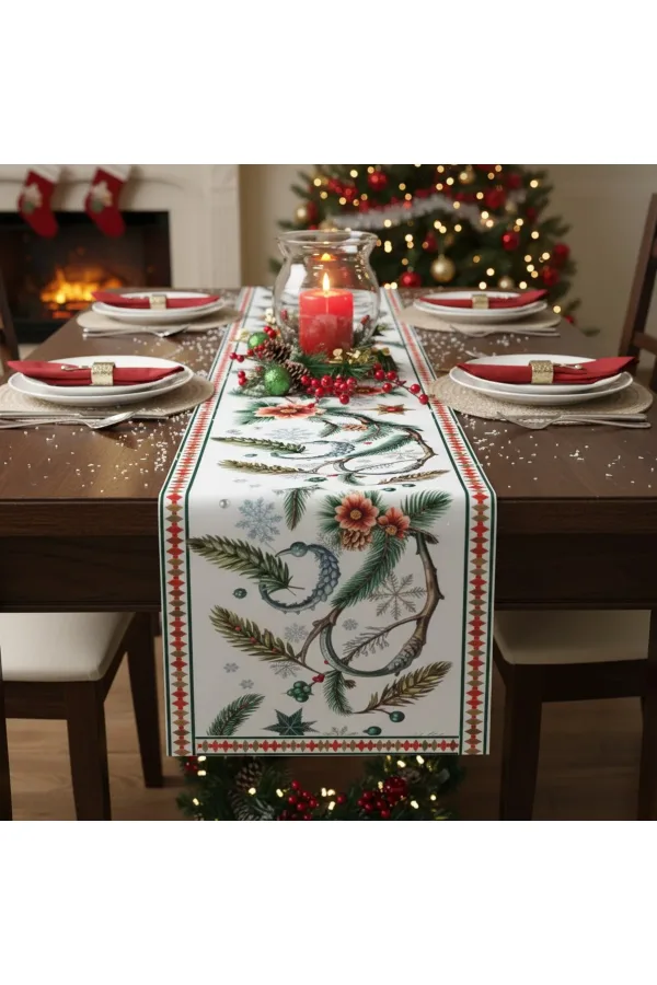 Yılbaşı Temalı Dijital Baskılı Runner Örtüsü Christmas 40x140 cm Yılbaşı Temalı Dijital Baskılı Runner Örtüsü Christmas 40x140 cm