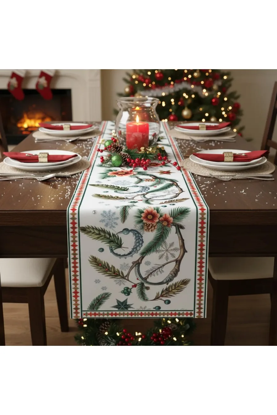Yılbaşı Temalı Dijital Baskılı Runner Örtüsü Christmas 40x140 cm Yılbaşı Temalı Dijital Baskılı Runner Örtüsü Christmas 40x140 cm