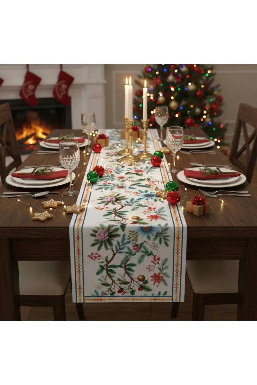 Yılbaşı Temalı Dijital Baskılı Runner Örtüsü Christmas 40x140 cm Yılbaşı Temalı Dijital Baskılı Runner Örtüsü Christmas 40x140 cm
