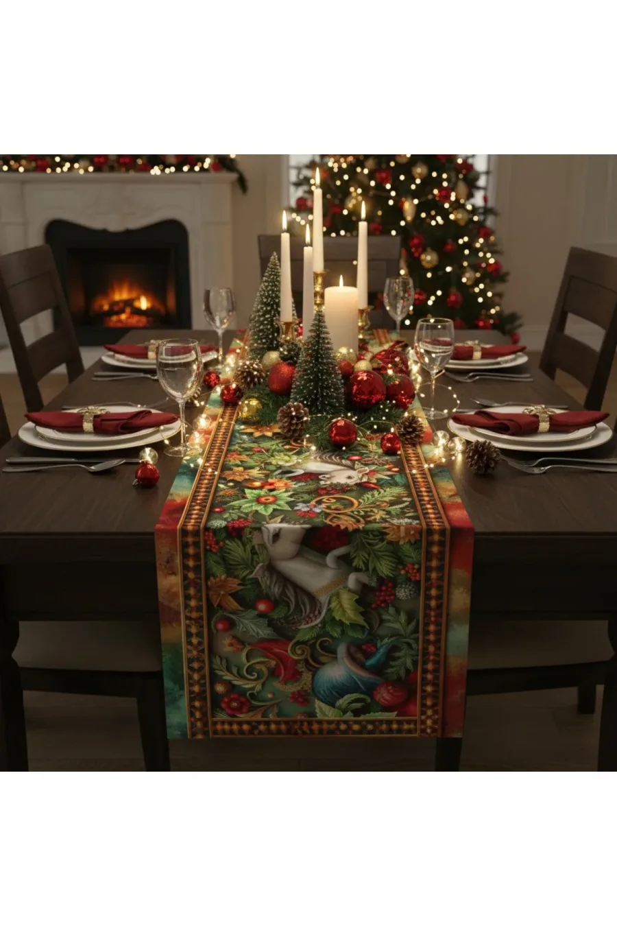 Yılbaşı Temalı Dijital Baskılı Runner Örtüsü Christmas 40x140 cm Yılbaşı Temalı Dijital Baskılı Runner Örtüsü Christmas 40x140 cm