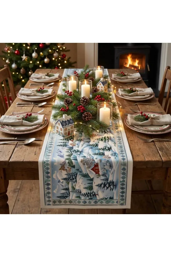 Yılbaşı Temalı Dijital Baskılı Runner Örtüsü Christmas 40x140 cm Yılbaşı Temalı Dijital Baskılı Runner Örtüsü Christmas 40x140 cm