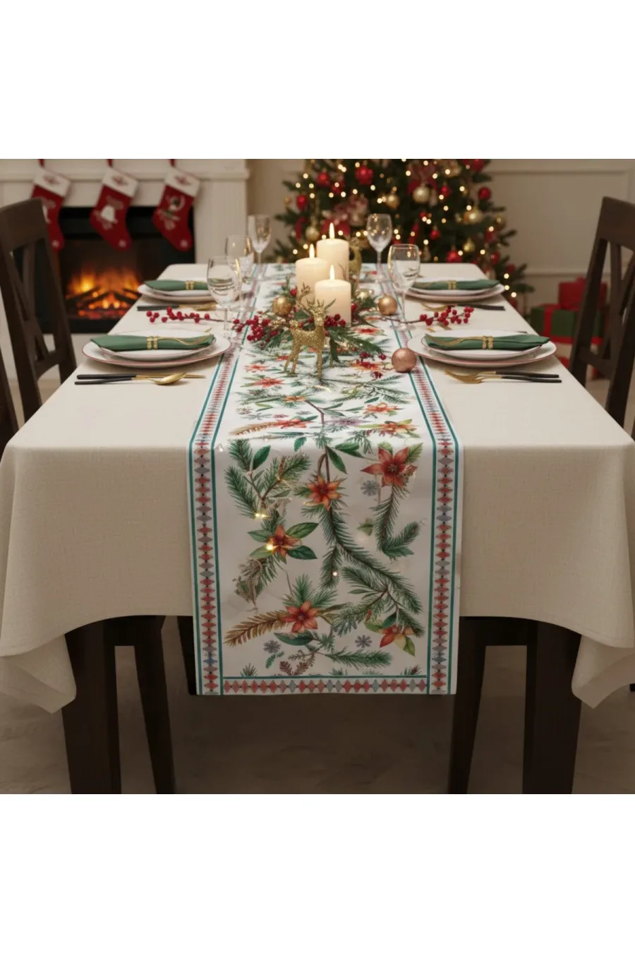 Yılbaşı Temalı Dijital Baskılı Runner Örtüsü Christmas 40x140 cm Yılbaşı Temalı Dijital Baskılı Runner Örtüsü Christmas 40x140 cm