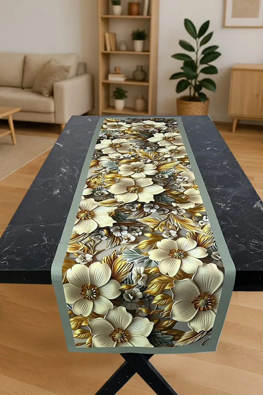 Zambak Işıltısı – 3D Çiçek Desenli Masa Runner & 4'lü Supla Takımı Zambak Işıltısı – 3D Çiçek Desenli Masa Runner & 4'lü Supla Takımı