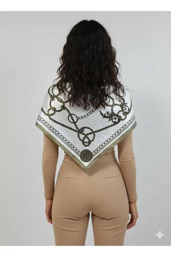Zincir Desenli Haki Üçgen Fular Bandana Estacraft - 100x45 cm