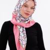 Zincir Desenli Pudra Pembe Şifon Saten Eşarp - 100x100 cm