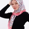 Zincir Desenli Pudra Pembe Şifon Saten Eşarp - 100x100 cm