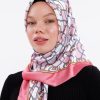 Zincir Desenli Pudra Pembe Şifon Saten Eşarp - 100x100 cm