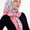 Zincir Desenli Pudra Pembe Şifon Saten Eşarp - 100x100 cm
