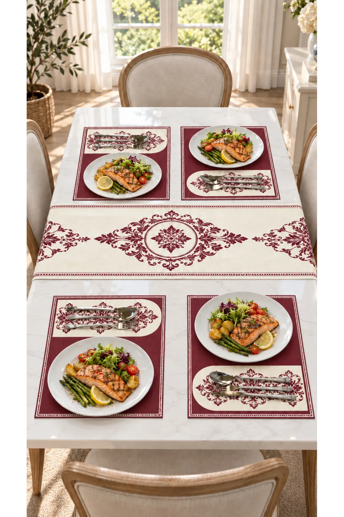 Tarzını Seç Runsupset Runner 70 x 140 cm + 4 Adet Supla - Bordo Tuğra