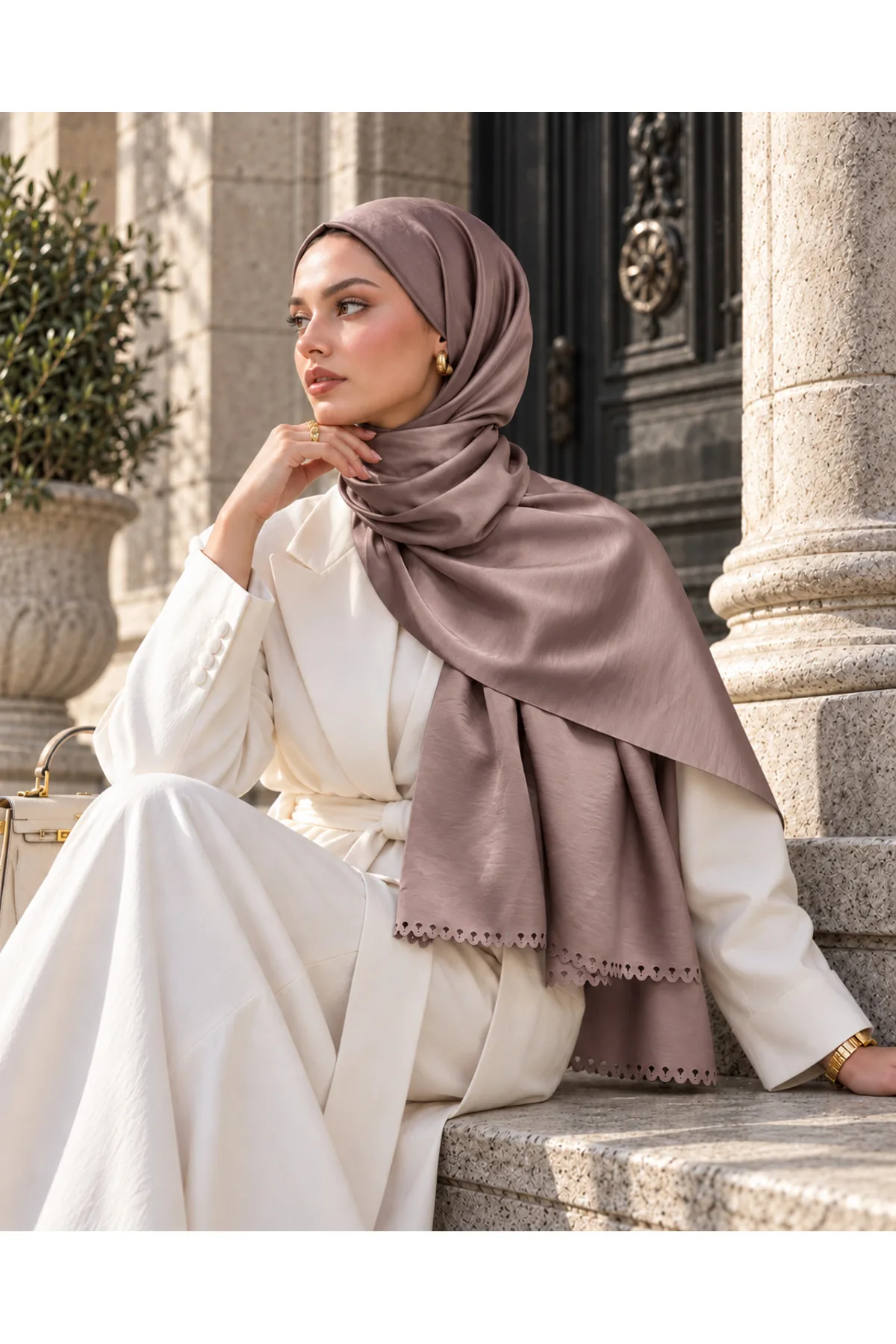Tarzını Seç Dantel Oya Kesim Damla Motif Şal Gül Kurusu 75 x 200 cm
