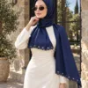 1_org_zoom-37 Tarzını Seç Dantel Oya Kesim Kıvrım Motif Şal Lacivert 75 x 200 cm