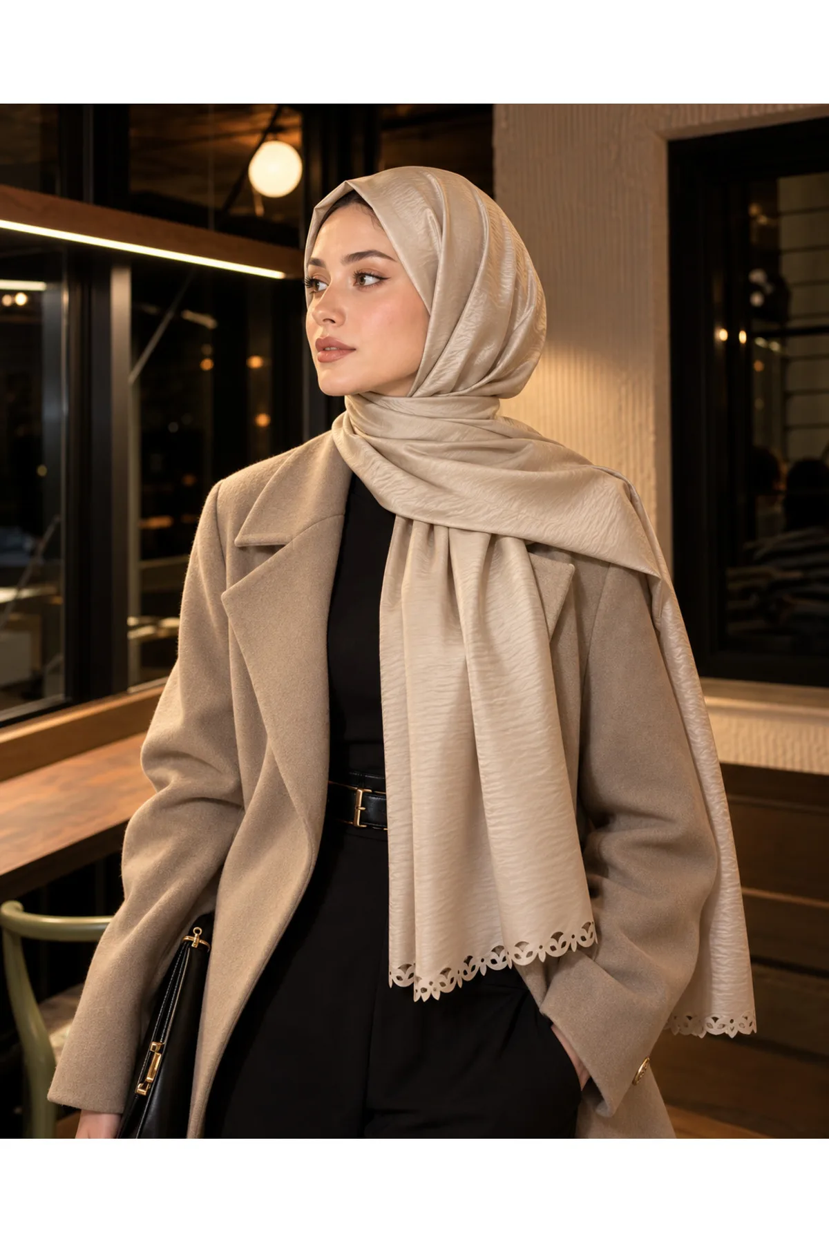 1_org_zoom-60 Tarzını Seç Dantel Oya Kesim Kıvrım Motif Şal Bej 75 x 200 cm